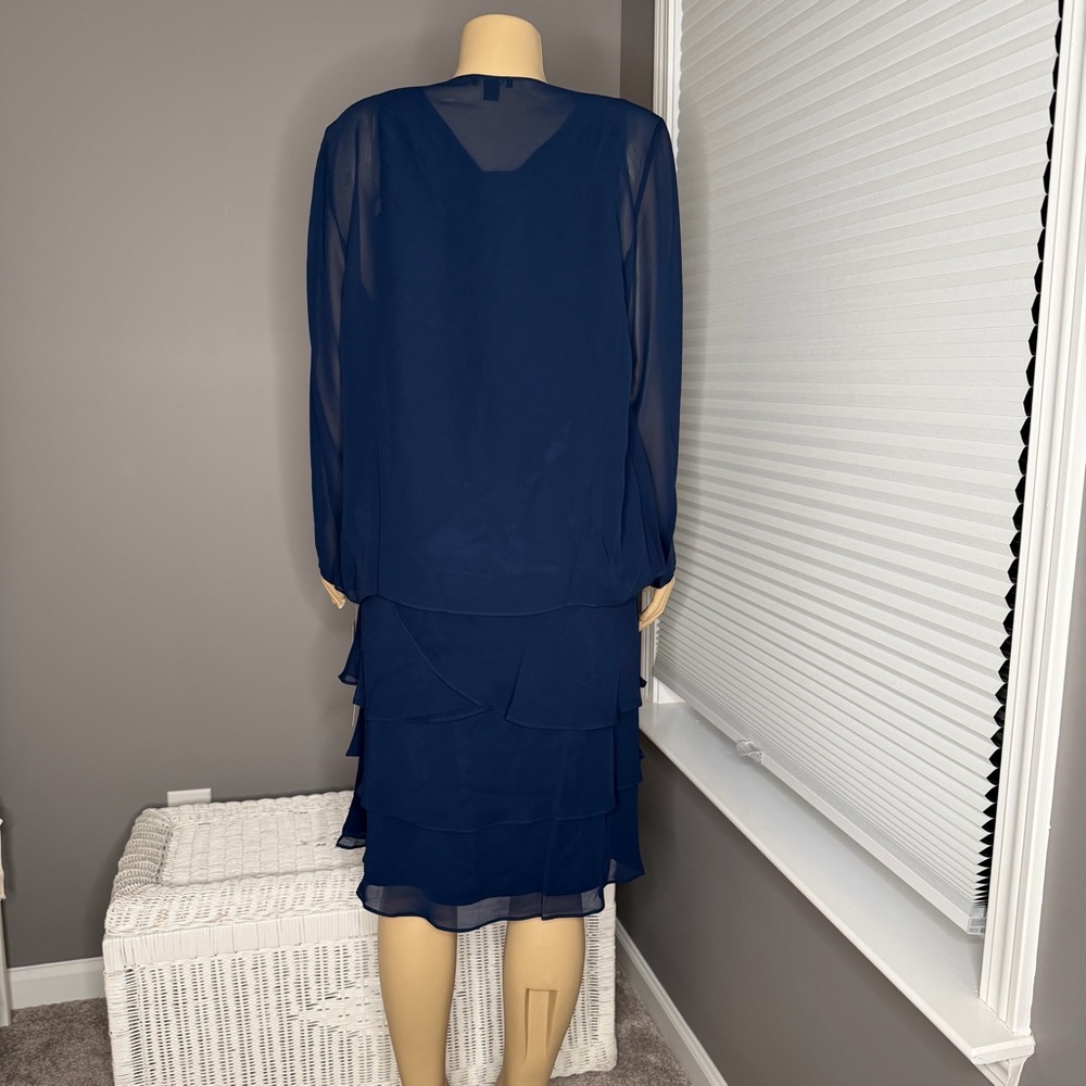 SLNY Mother of The Bride Jacket Dress with Sequined Cut Out Shoulder NWT - Picture 7 of 15